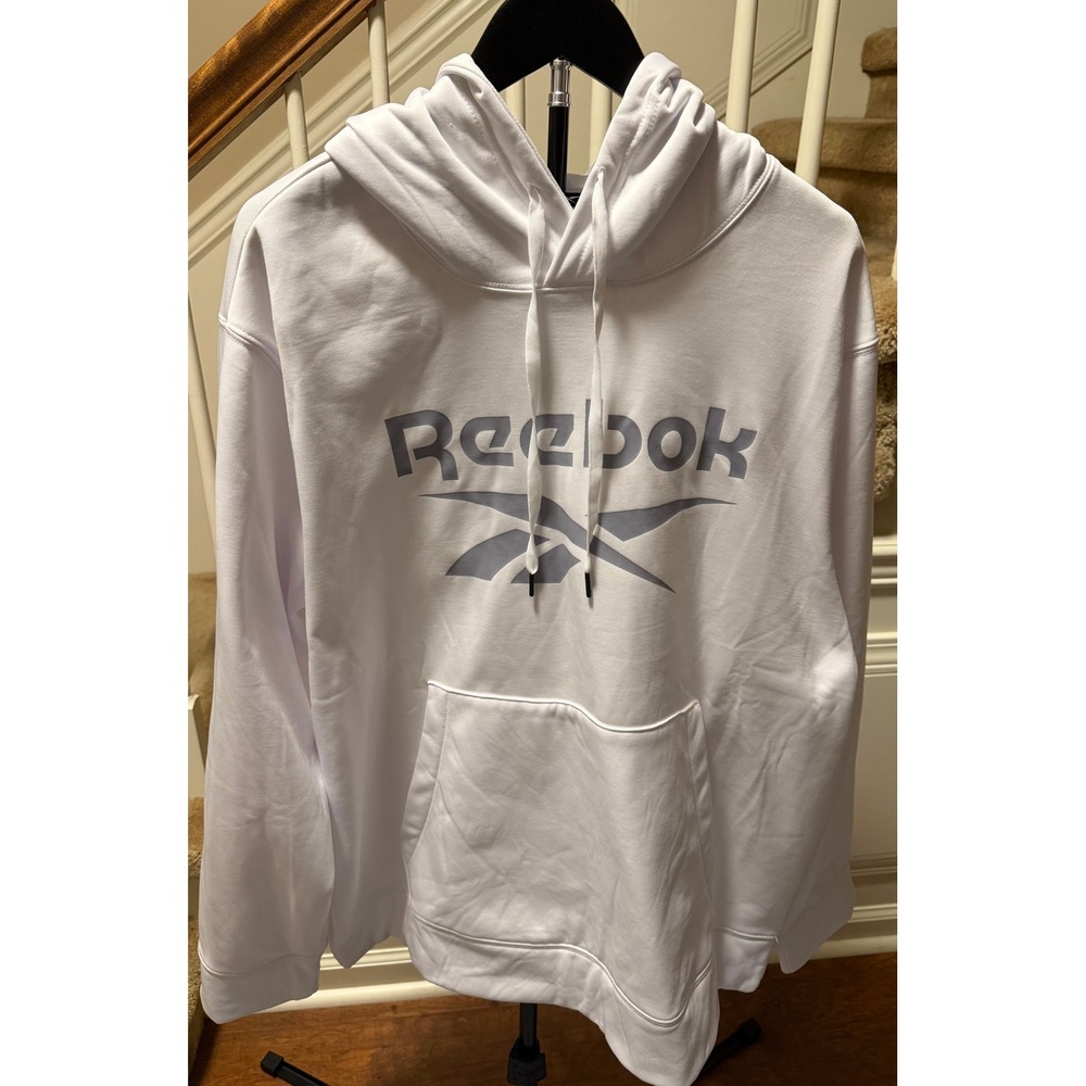 Reebok Mens Endurance Pullover Hoodie Stark White Logo Sweatshirt XXL NEW